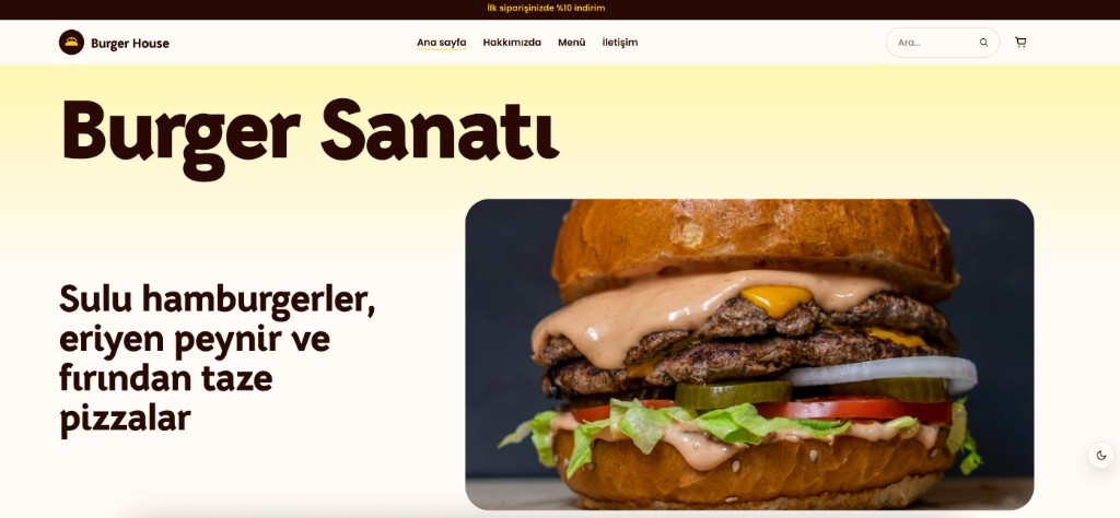 Burger House — kendi sitenizle vitrin, Burger Sanatı hero